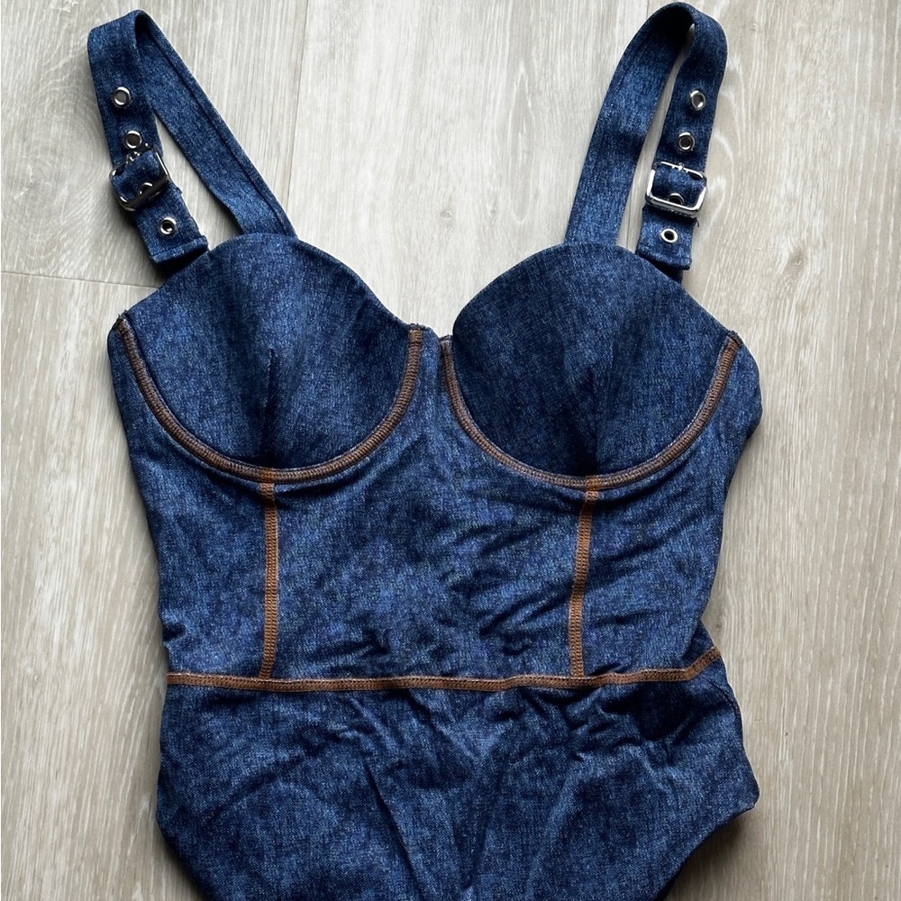 WeWoreWhat Denim Onepiece swim